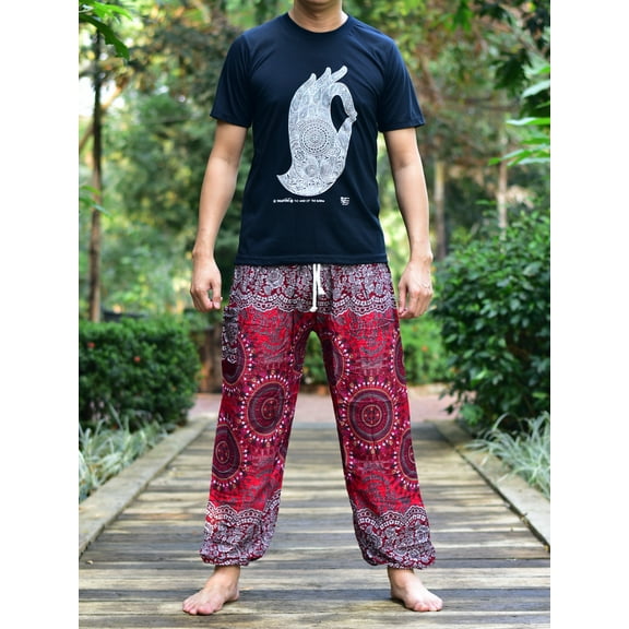 Bohotusk Mens Red Sun Beam Harem Pants Cord Tie Waist M/L to 2XL