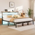 thumbnail image 3 of E-motie King Size Bed Frame with Storage Headboard, Heavy Duty Platform Bed Frame with Charging Station and LED Light, Easy to Assemble, No Box Spring Required, Black, 3 of 9