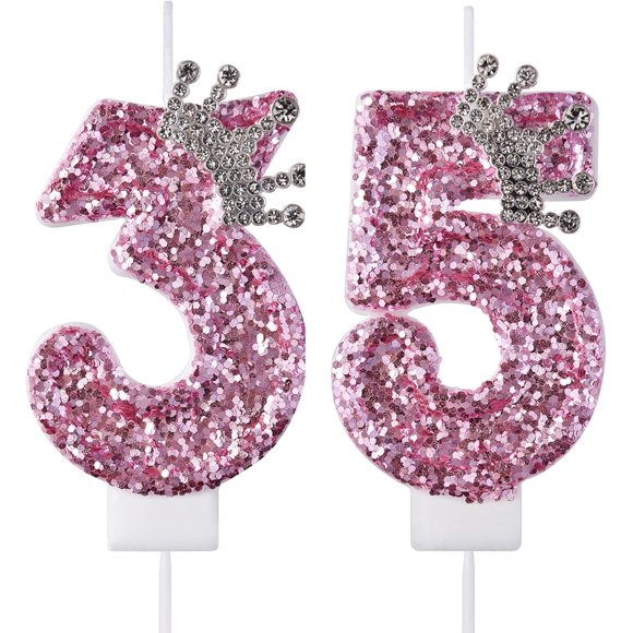 VSHILI 35 53 Birthday Candles, 35th 53rd Cake Candles, Pink Birthday Number 35 53 Candles Cake Topper Decorations for Party Men Women