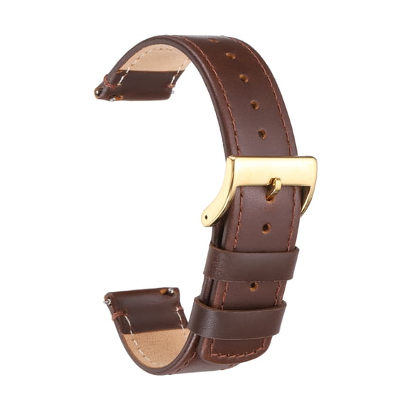 Uxcell Leather Watch Strap, 20mm Quick Release Watch Band Vintage Leather Watch Band Replacement with Stainless Steel Gold Buckle for Men and Women, Dark Brown