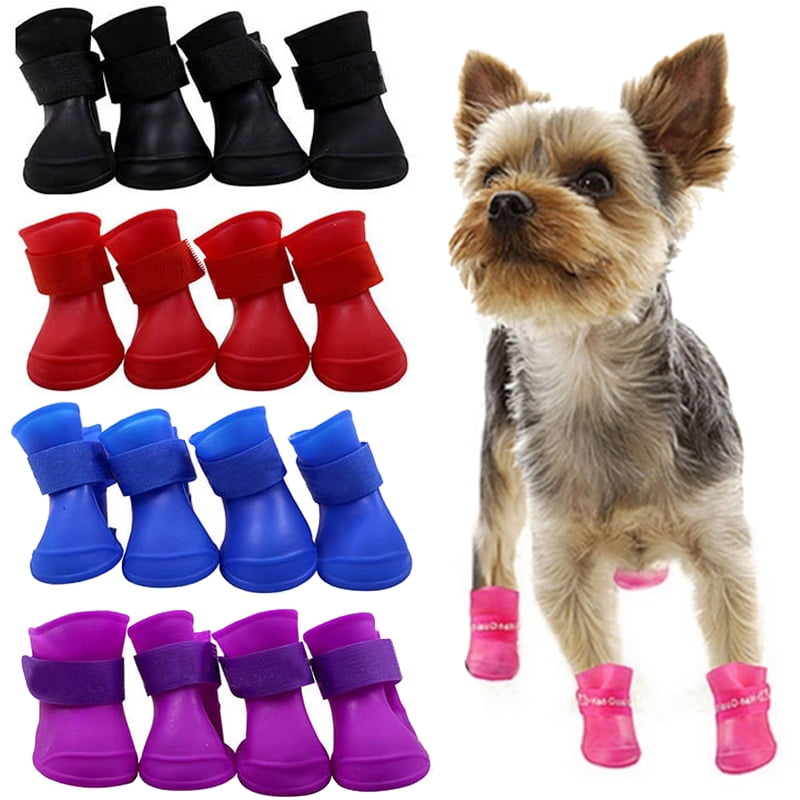 4PCS Dog Puppy Shoes Silicone Waterproof Pet Rain Boots AntiSlip