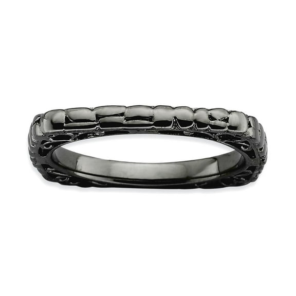 2.25mm 925 Sterling Silver Patterned Ruthenium plating Stackable Polished Black Plate Square Ring Size 8 Stackable Ring