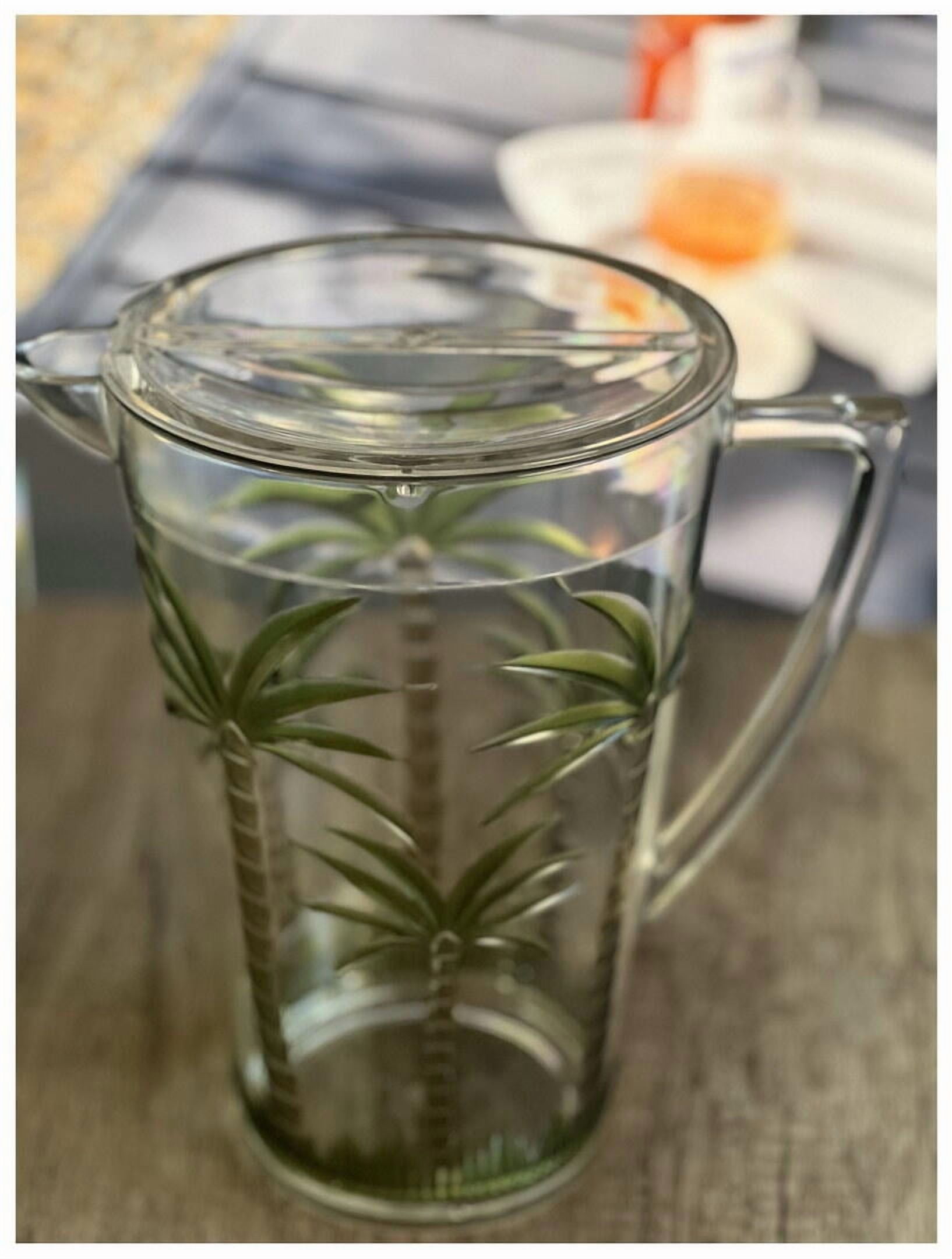 2.75 Quart Clear Plastic Pitcher with Lid - BPA Free, Palm Tree Design, Unbreakable