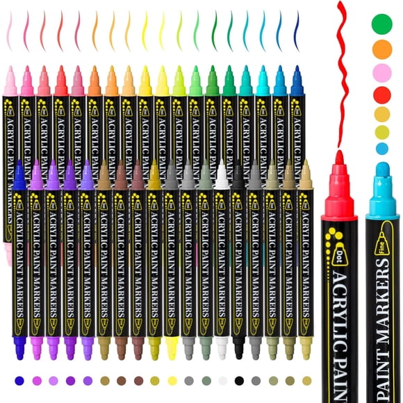 36 Colors Dual Tip Acrylic Paint Markers, Acrylic Paint Pens Paint Markers For Rock Painting Wood Canvas Plastic Metal And Stone, Acrylic Dot Markers For DIY Crafts Making Art Supplies