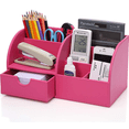 thumbnail image 2 of KINGFOM Desktop Drawers, PU Leather Pen Holder Desktop Organizer Office Supplies Storage Box for Pen/Mobile Phone/Remote Control Pink, 2 of 9