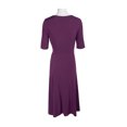 thumbnail image 5 of London Times Crew Neck Short Sleeve Keyhole Front Tie Waist Solid ITY Dress-DARK PURPLE / 8, 5 of 10
