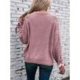 thumbnail image 5 of Female Casual Pullover Loose Bows Solid Color Round Neck Trendy Knit Long Sleeve Sweater Pink XL, 5 of 10