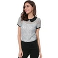 thumbnail image 2 of Unique Bargains Blouse en Dentelle à Col Contrastant Transparent pour Femmes, 2 of 7