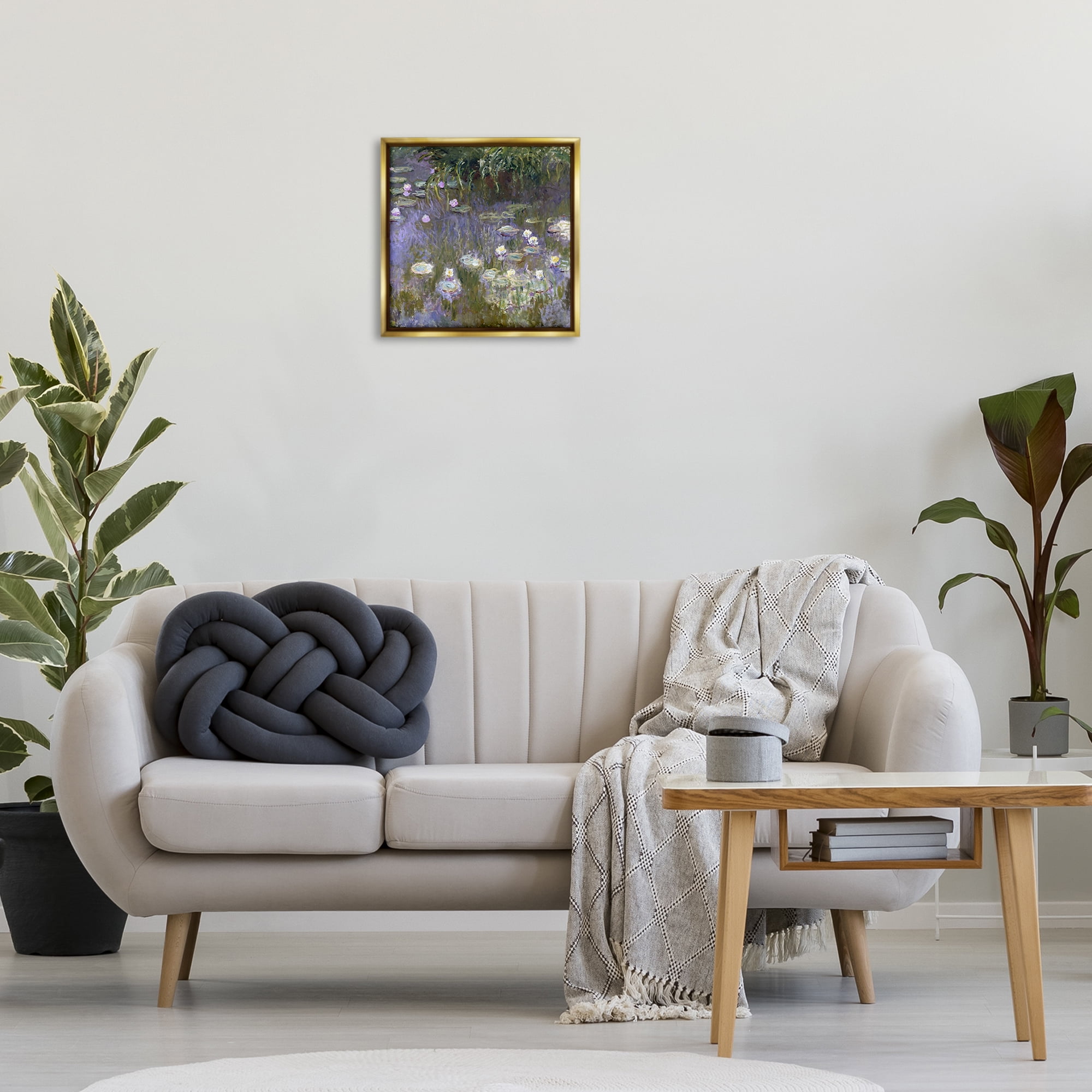 Stupell Industries Classical Water Lilies Monet Landscape & Nature Painting Gold Floater Framed Canvas Art Print Wall Art, 18 x 18