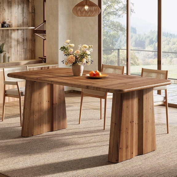 Finmind 63" Dining Table for 6-8, Farmhouse Wood Long Rectangle Kitchen Table, Brown
