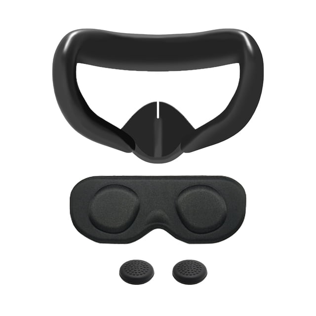 Quest 3 VR Headset All-in-One Protection Kit: Medical-Grade Silicone Breathable Mask with Heat-Pressed Oil-Resistant Filter, Anti-Scratch Lens Cover & 2 Non-Slip Sweatproof Joystick Caps - Black,