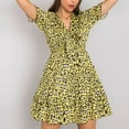 thumbnail image 4 of Vestido estampado de manga abullonada con cuello en V de manga corta casual de moda sexy de verano para mujer Pompotops  ghjkhdj16342, 4 of 9