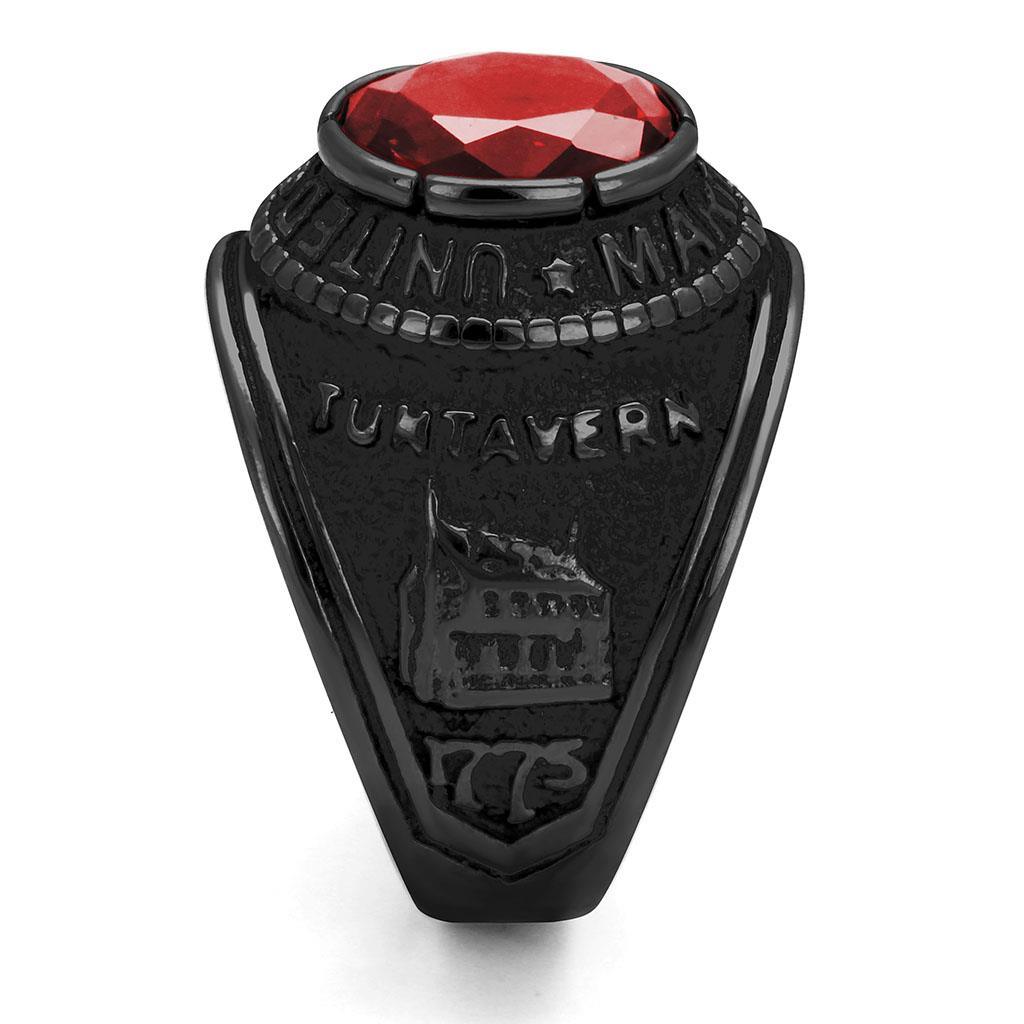 US Marines Ring for Men and Women Unisex 316L Stainless Steel Military Patriotic Ring in Black with Red Stone Rock