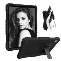 FIEWESEY for iPad (A16) 11th/10th Generation 2025/2022 Tablet Case with Kickstand & Shoulder Strap,Heavy Duty Shockproof Rugged Protective Cover (Black/Black)