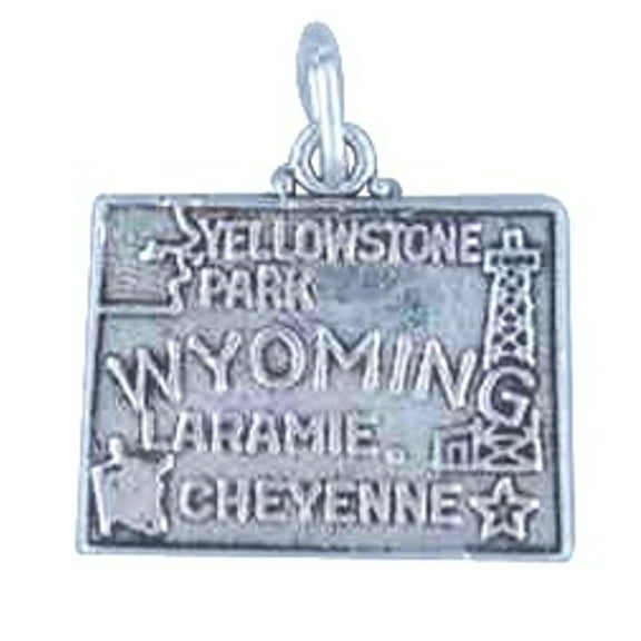 Sterling Silver 16" .8mm Box Chain WYOMING State Pendant Necklace