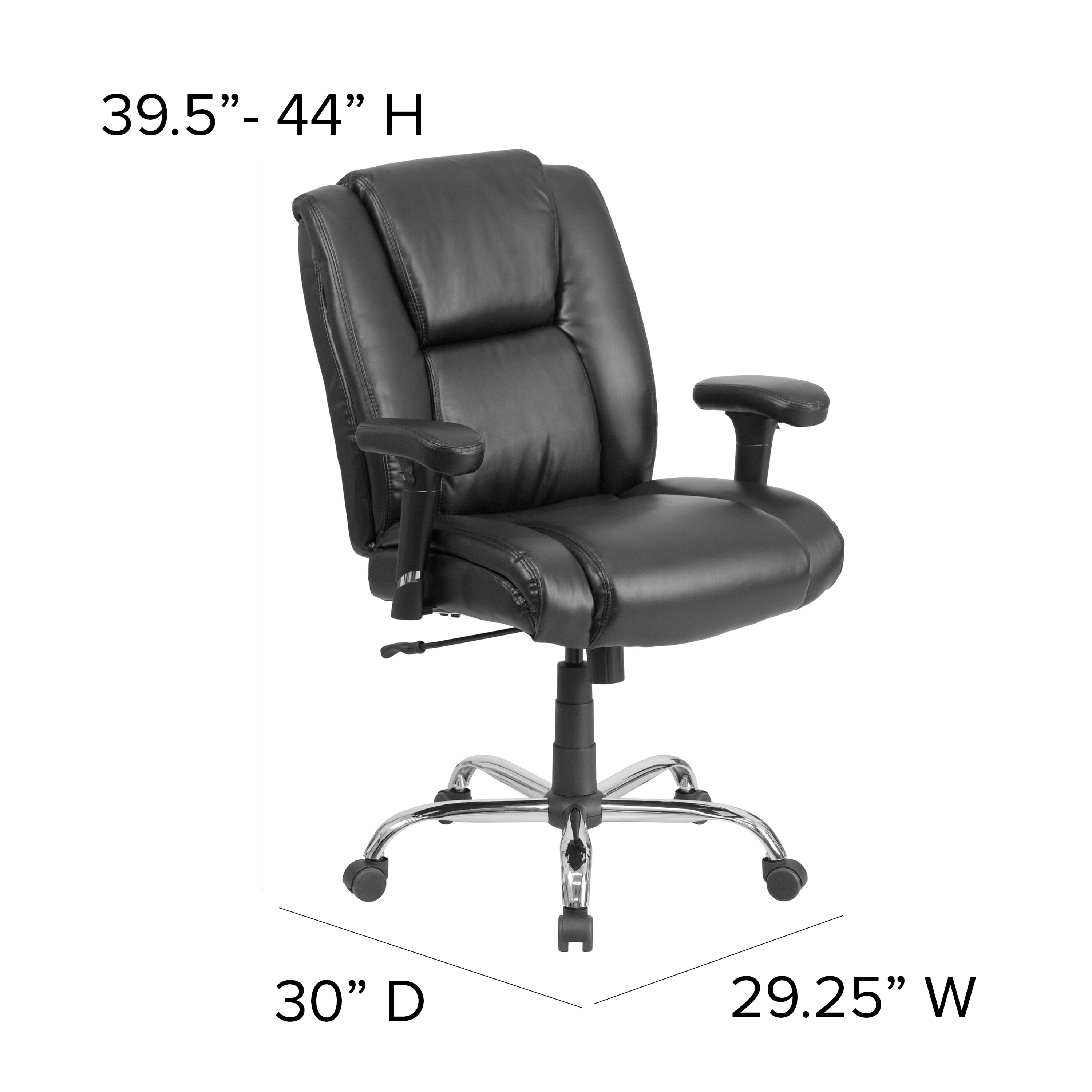 Flash Furniture HERCULES Series Big & Tall 400 lb. Rated Black LeatherSoft Ergonomic Task Office Chair with Chrome Base and Adjustable Arms - Thumbnail 3