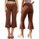 thumbnail image 2 of Pantalones capri para mujer, elegantes, con ojales metálicos, cintura elástica y corte acampanado., 2 of 9