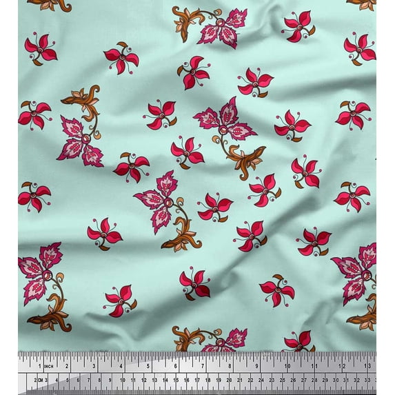 Soimoi Cotton Duck Fabric Artistic Leaves Print Sewing Fabric Yard 42 Inch Wide
