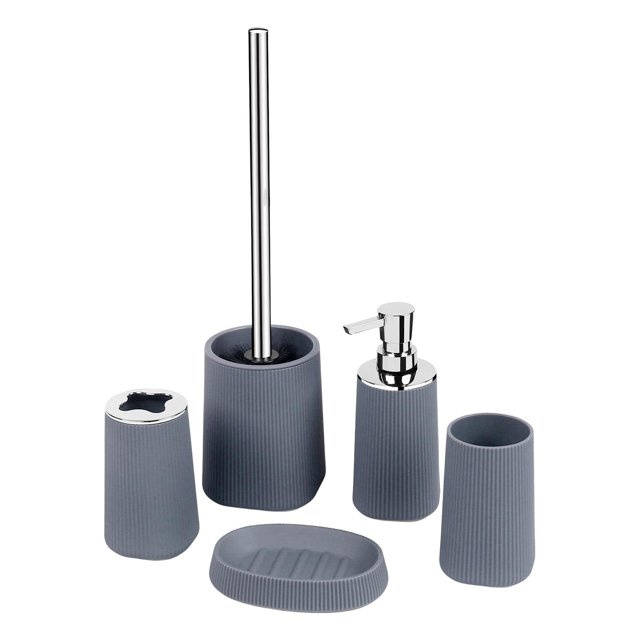 Juego de baño decorativo de 5 piezas, escobilla de baño multifuncional, regalos de inauguración de la casa, organizador de almacenamiento de tazas par Gris BLESIY Organizador de baño
