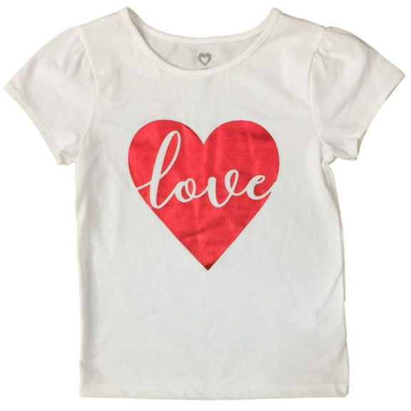Infant & Toddler Girls White & Red Love Heart Valentines Day T-Shirt 3T