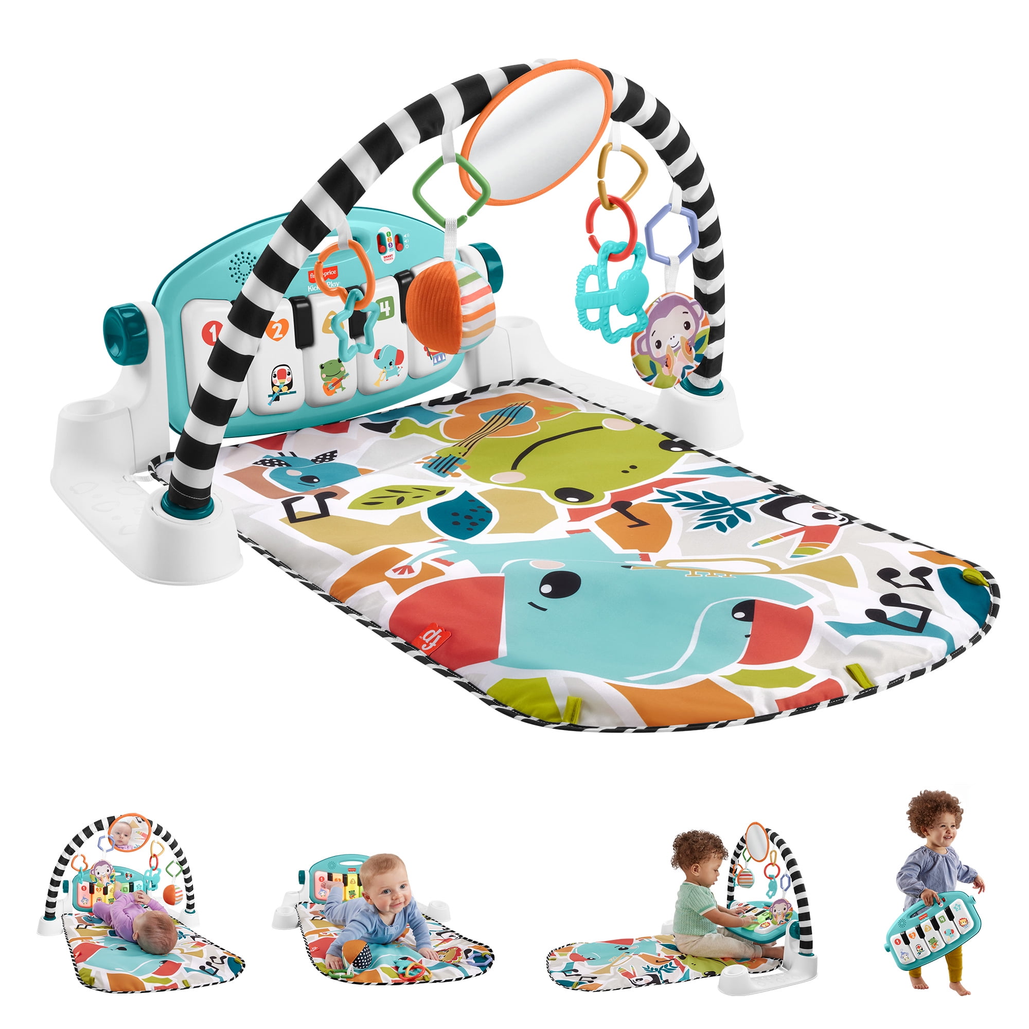 Fisher-Price Glow and Grow Kick & Play Piano Gym Baby Playmat and Rattle ‘n Rock Maracas Toy Bundle for Newborns, Blue