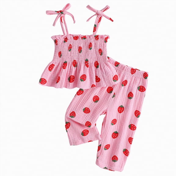 Xudanell Newborn Photography Outfits Girl Strawberry Prints Girls Summer Cute Set with Short Sleeve Top Elastic Shorts