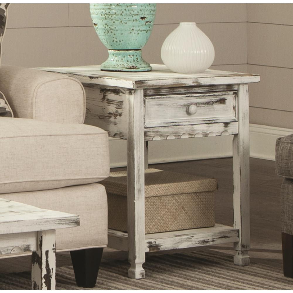 Alaterre Country Cottage End Table, Rustic White Antique Finish