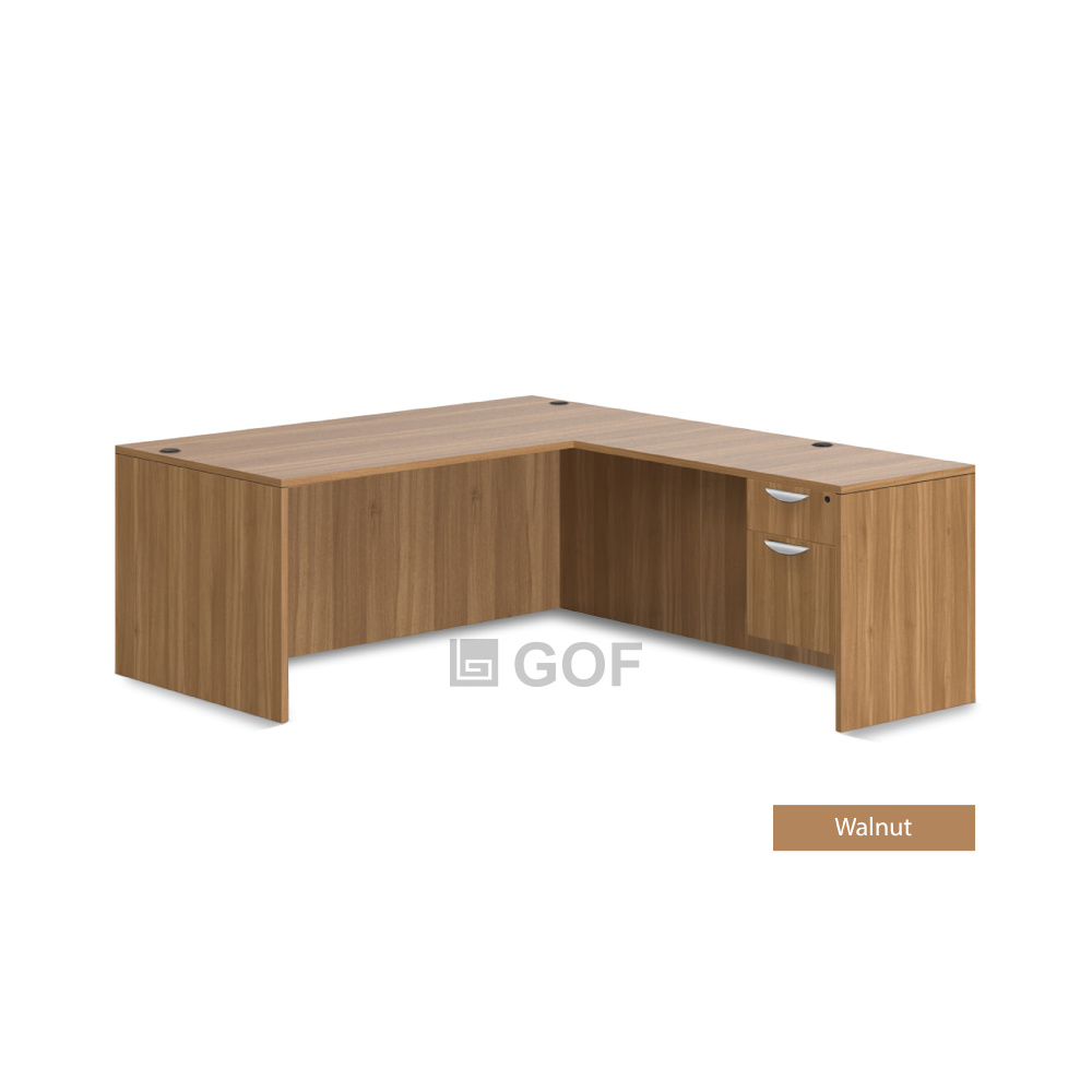 GOF 2 Person Workstation Cubicle (5’D x 13’W x 5’H-W) / Office Partition, Room Divider (L-Shape Desk Only, Walnut)