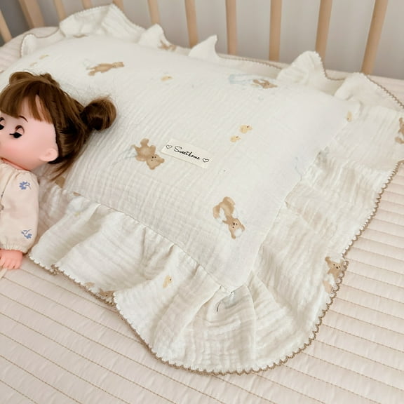 Cute Bear Toddler Pillowcases Muslin Cotton, Breathable Soft Kids Pillow Case 12"x20", Baby Boys Girls Pillow Covers, Bathing Bear Pattern,2 Piece