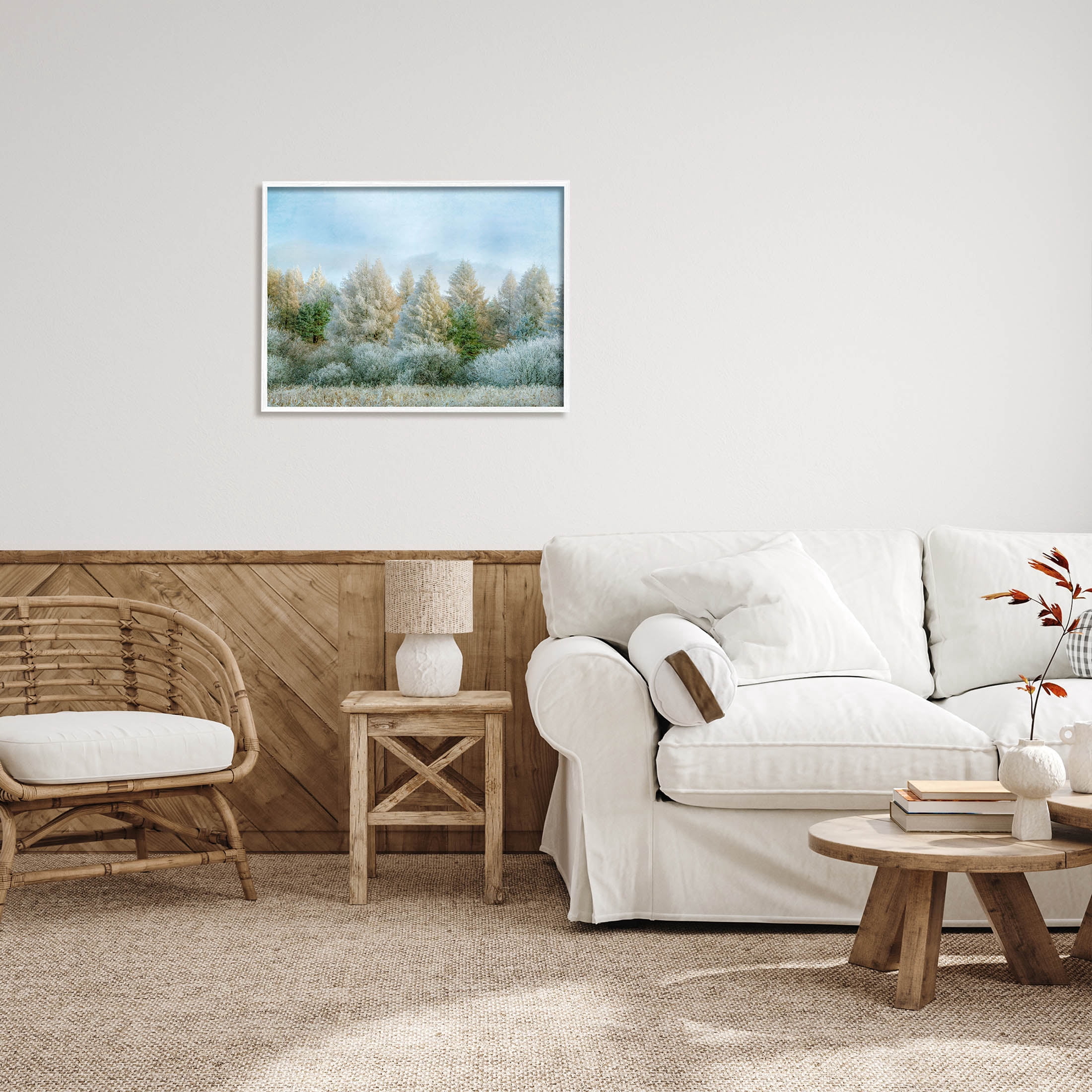 Woodland Grove Forest Trees Landscape Photograph White Framed Art Print Wall Art