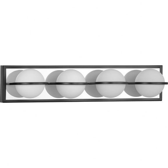 Pearl LED Collection Four-Light Matte Black Opal Glass LED Modern Style Bath Vanity Light