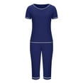 thumbnail image 2 of Jalioing Women's Lounge Set 2 Piece Short Sleeve V Neck Tops Capris Pajama Set with Pocket Loose Sleepwear, 2 of 9