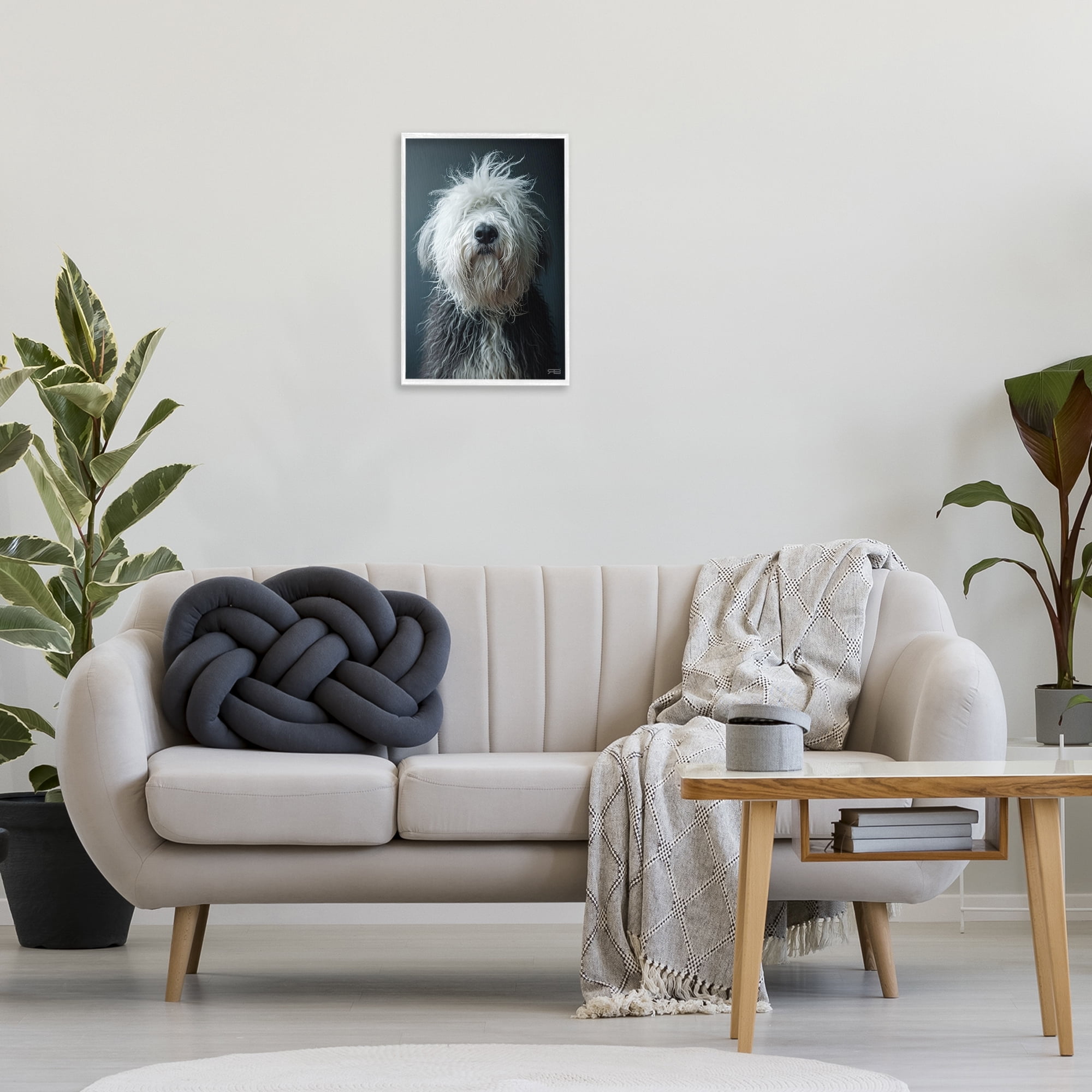 Stupell Industries Shaggy Pup Portrait Animals & Insects Painting White Framed Art Print Wall Art, 16 x 24