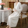 thumbnail image 4 of Defitshape Women's Long Sleeve Cotton Nightgown Ladies Billowy Long Victorian Pajama Dress Spring Fall Princess Vintage Sleepwear Soft Lace Old Fashioned Bishop Sleeve V Neck Sleep Shirt White Medium, 4 of 5