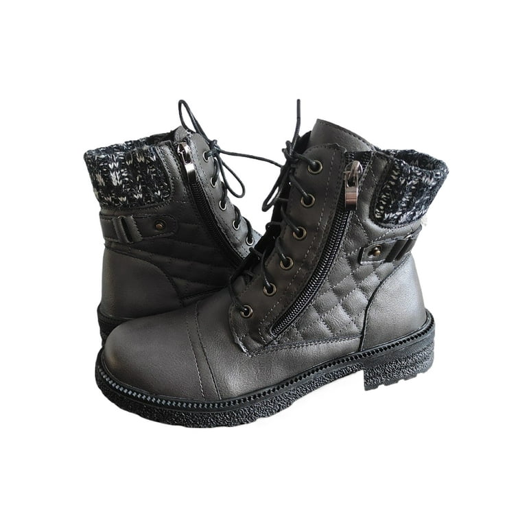Knit collar lace up boots hot sale