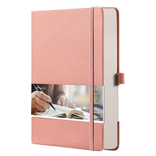 Cuad. de puntos EMSHOI - A5 256 pág., tapa dura, cuero, 120gsm, 16 pág. perforadas, bolsillo Int., 5.75'' × 8.38''- Rosa