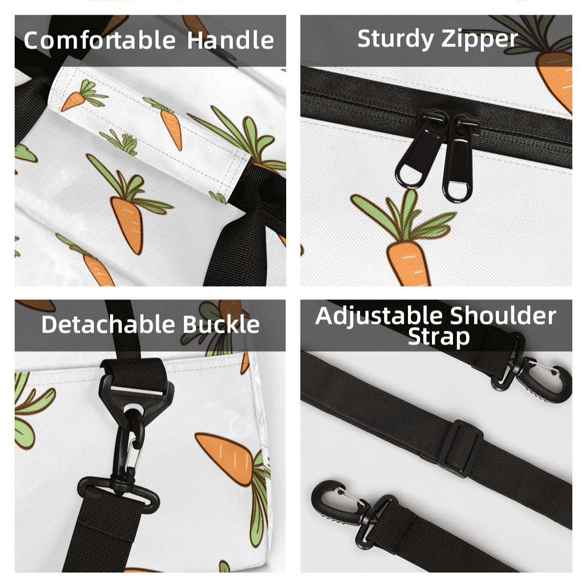 Herdesigns Carrots Sports Duffle Bag for Women & Men, Carrot Easter Gym Bag Dance Bag Overnight Bag Carry On Weekender Travel Bag