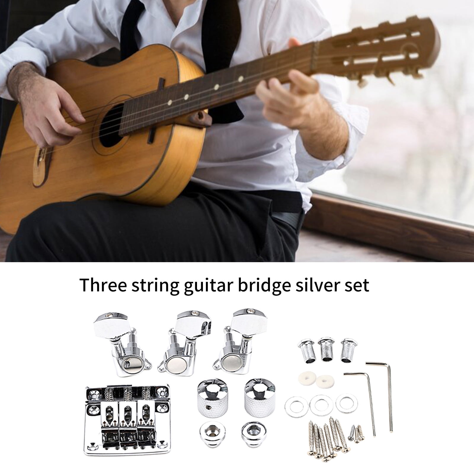 Guitar Bridge Replacement For 3 String Electric Guitars Includes Tuning Machines Locking Hardware And Mounting Accessories