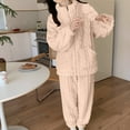 thumbnail image 2 of UAMVSH Fuzzy Fleece Sleepwear Sets for Women Winter 2 Piece Outfits Oversized Warm Plush Long Sleeve Zipper Loungewear Sets with Pockets(MediumWhite), 2 of 4