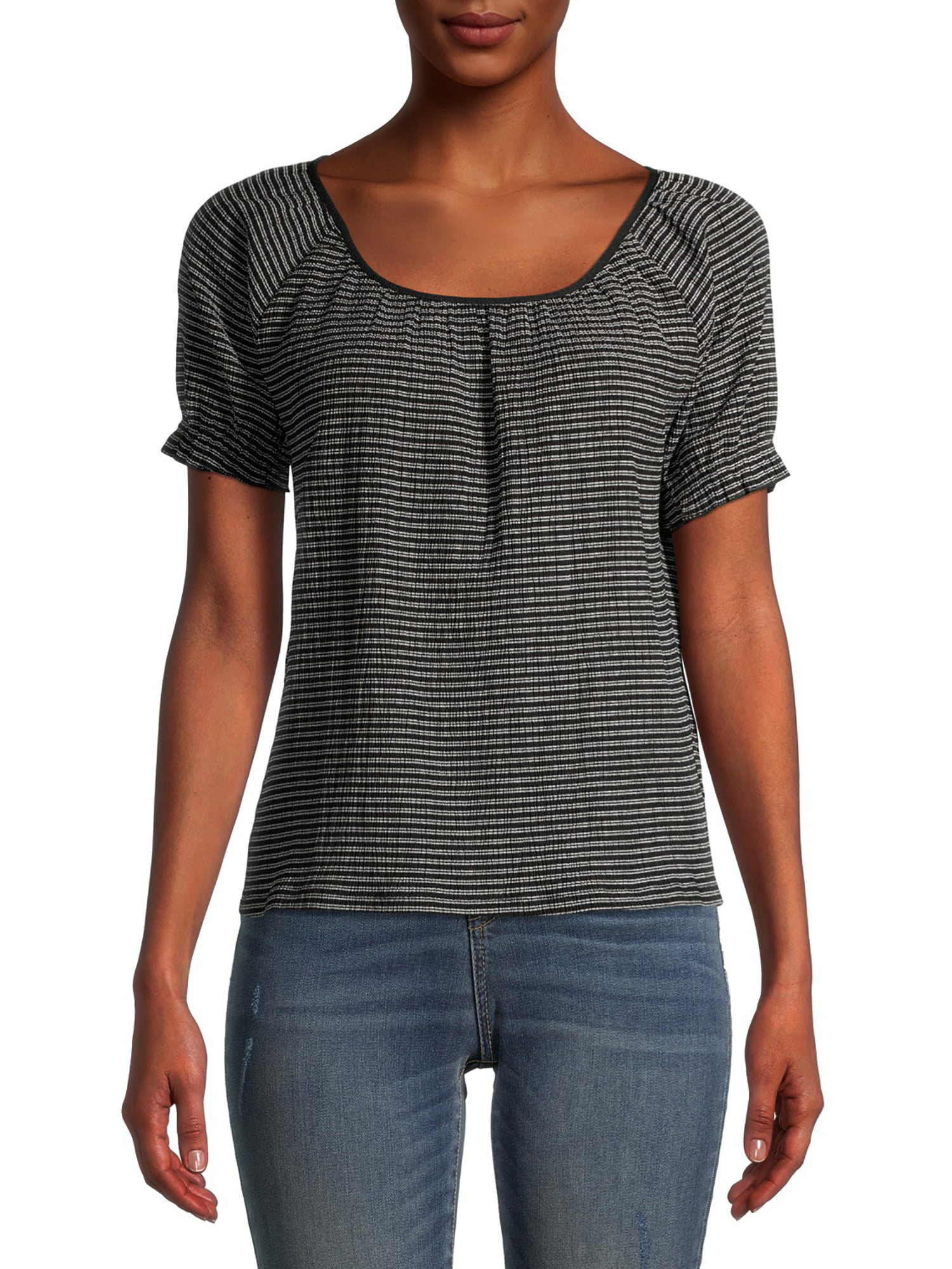 Time and Tru Women's Peasant Top with Short Sleeves - Walmart.com
