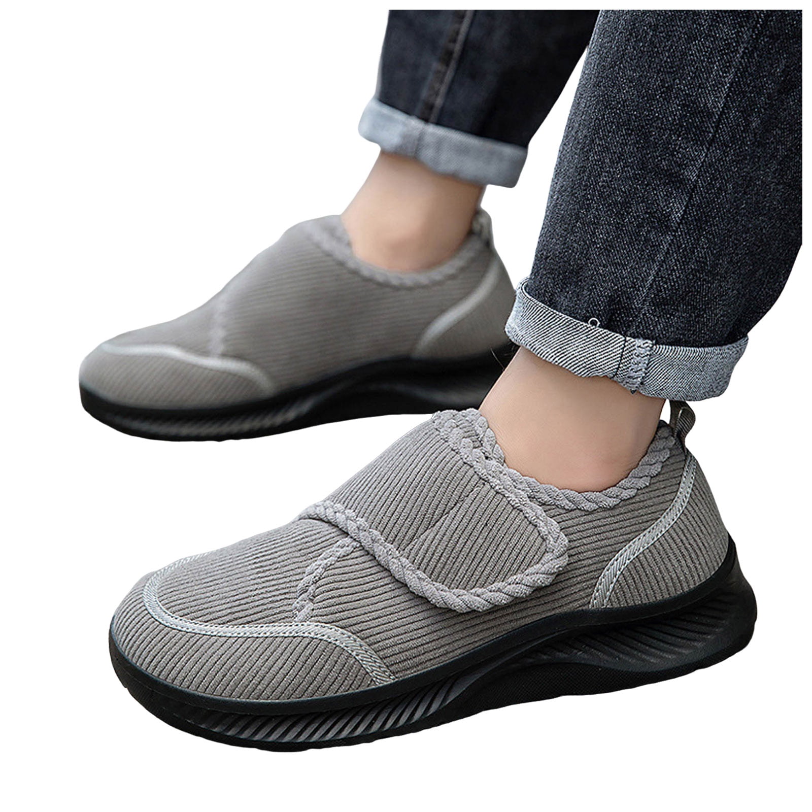 Dakaela Mens Orthopedic Slip on Shoes Comfy Warm Winter House Slippers Diabetic Indoor Outdoor Walking Shoes Grey 7.5