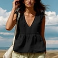 thumbnail image 6 of TGSLY Women's Linen Deep V-Neck Tank Tops Dressy Casual Ruffle Detail Solid Color Sleeveless Vest Lightweight Soft Elastic Waist Tshirts M, 6 of 7
