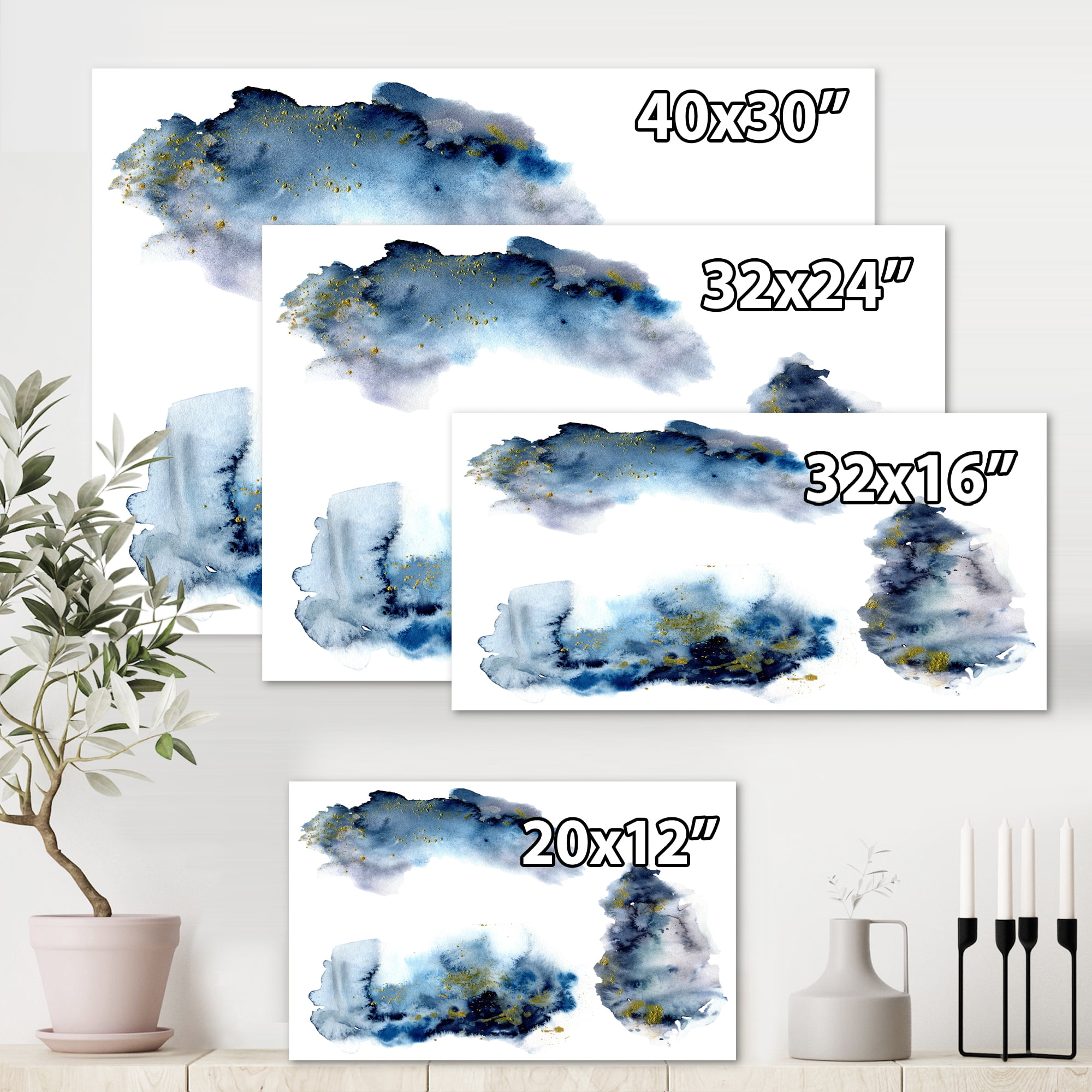 Designart ' Gray and Blue Clouds With Golden Glitter ' Modern Canvas Wall Art Print