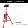 thumbnail image 5 of Pinypikaka Pipe Jack Stand with Roller Head, 28-52 Inch Height Adjustable,1/8"-12" Capacity, 2500LBS Load Capacity, Heavy-Duty Carbon Steel Body, Steel Jack Stands, Red, 5 of 8