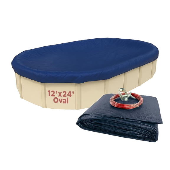 Buffalo Blizzard Oval Deluxe Blue/Black Winter Swimming Pool Cover, 12' x 24'