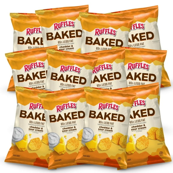 Baked Ruffles Cheddar & Sour Cream Potato Chip Crisps, .8 Oz Bag | Pack of 15