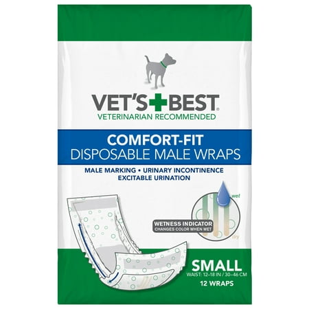 Vet’s Best Comfort Fit Disposable Male Dog Diapers | Absorbent Male Wraps with Leak Proof Fit | Small, 12
