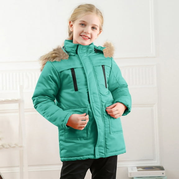 Kids Puffer Jacket Toddler Girl Winter Coat with Pocket Zip up Hooded Coat Long Sleeve Windproof Thick Parka for Girls 11-12 Years