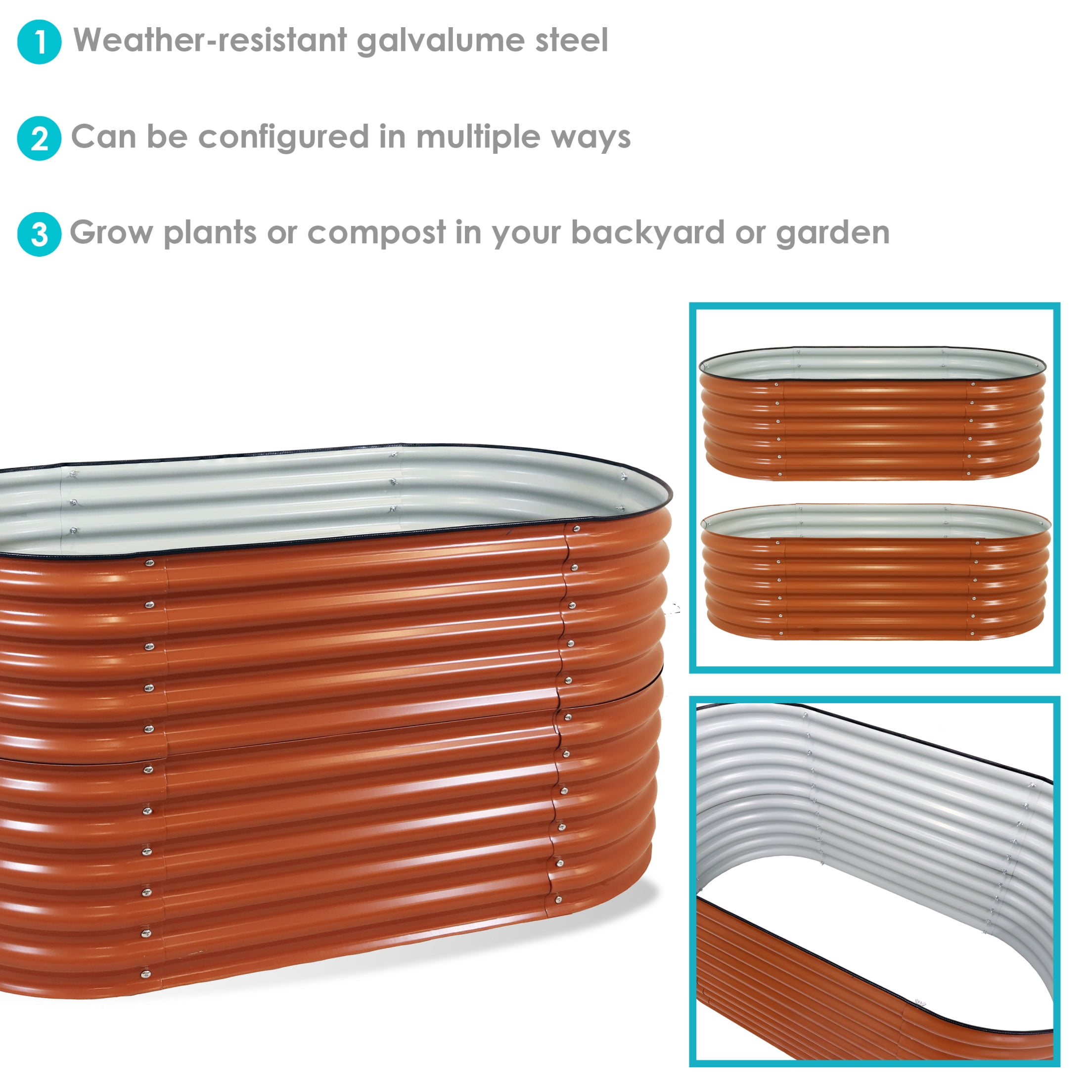 Sunnydaze 62.5" x 32" x 32" Oval Brown Steel Stackable Raised Garden Bed