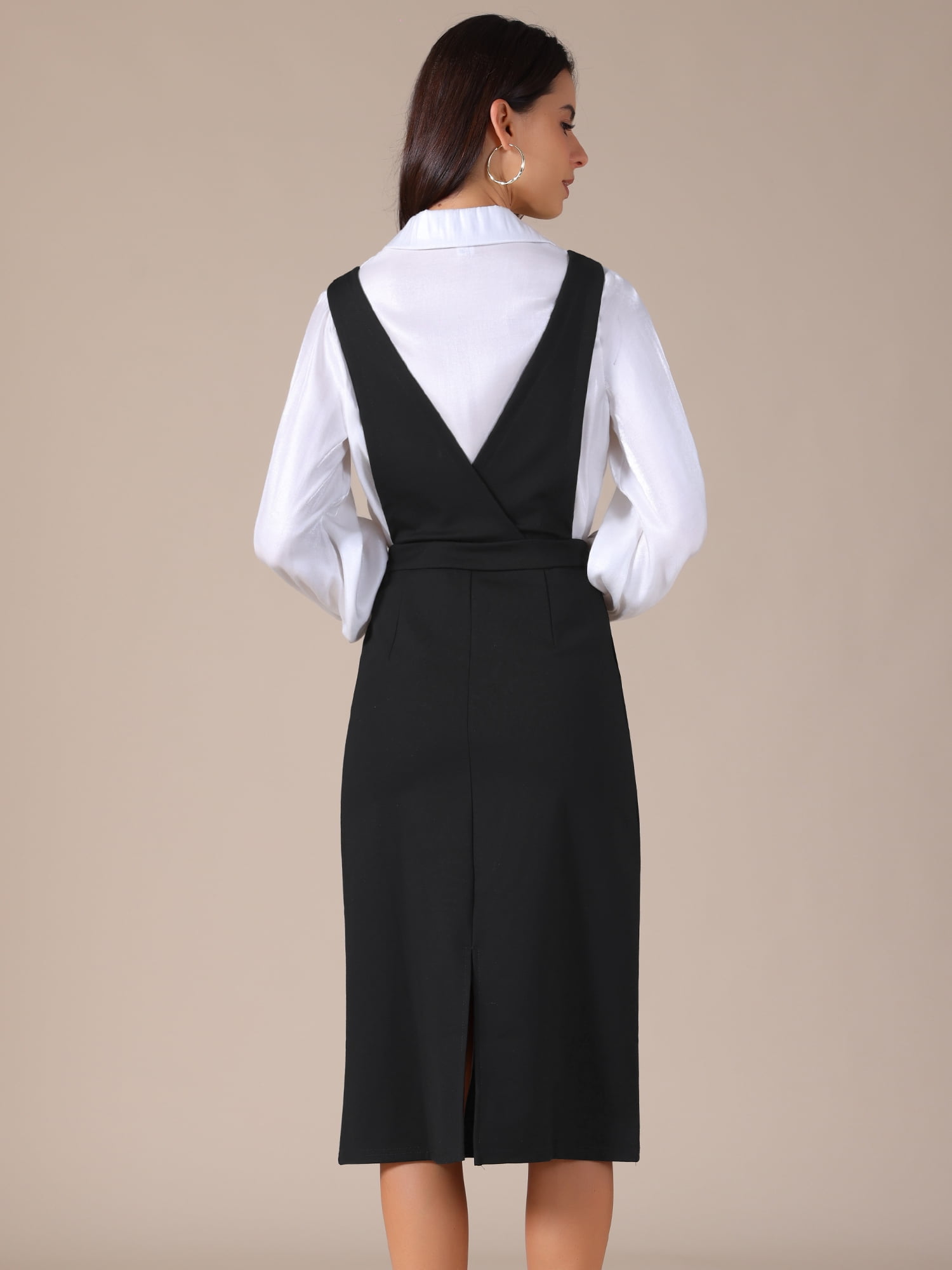 DARING DIVA Women's Pinafore Stretchy Sleeveless V Neck Jumper Dress XS Black